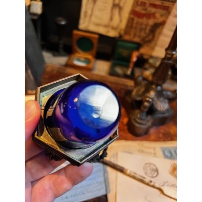 Veilleuse de table à suspension d'époque Louis-Philippe - Verre bleu