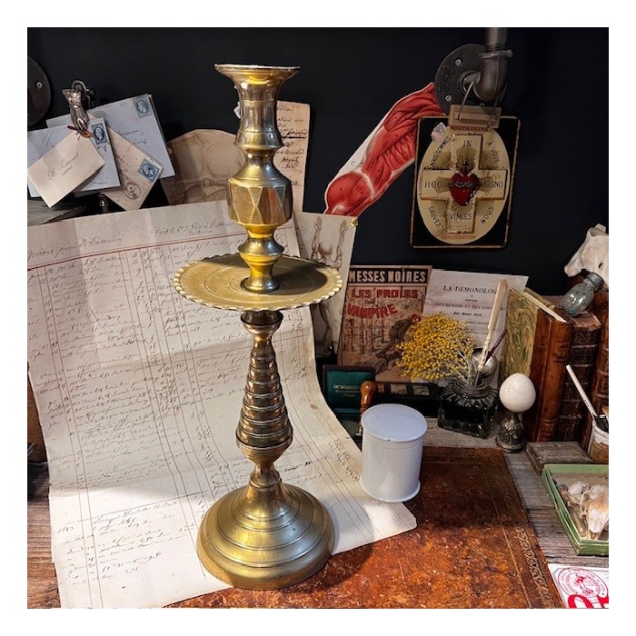 Large brass candlestick - Candleholder - 42cm - XXth century