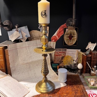 Large brass candlestick - Candleholder - 42cm - XXth century