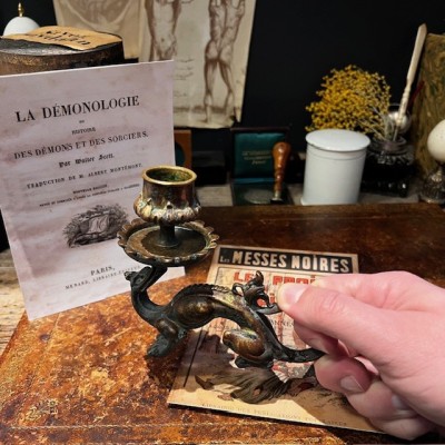 Bougeoir à Main Dragon en Bronze – Style Troubadour - Napoléon III