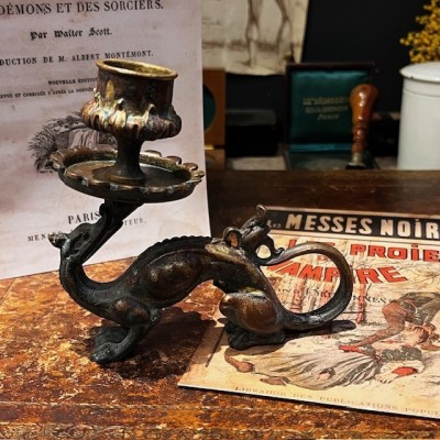 Bougeoir à Main Dragon en Bronze – Style Troubadour - Napoléon III
