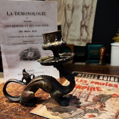 Bronze Dragon Hand Candle Holder – Troubadour Style - Napoleon III