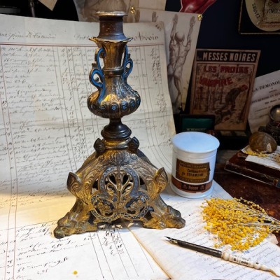 Tripod Torch Holder - Napoleon III - Troubadour style in brass
