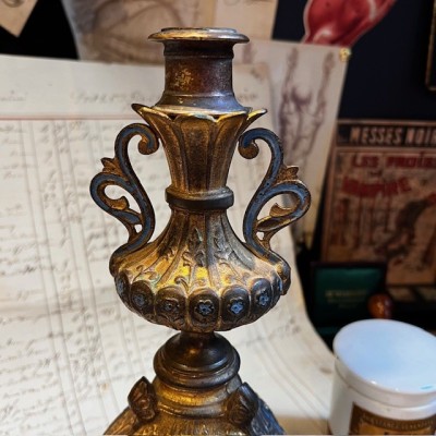 Tripod Torch Holder - Napoleon III - Troubadour style in brass