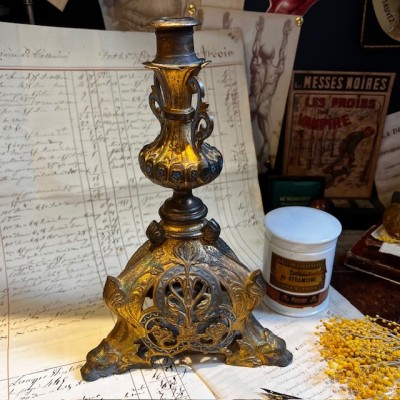 Tripod Torch Holder - Napoleon III - Troubadour style in brass