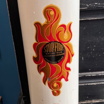 Extincteur "Stop-Fire" ancien en acier émaillé - Vers 1925 - Art Déco