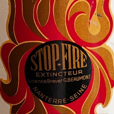 Extincteur "Stop-Fire" ancien en acier émaillé - Vers 1925 - Art Déco