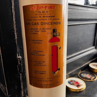 Extincteur "Stop-Fire" ancien en acier émaillé - Vers 1925 - Art Déco