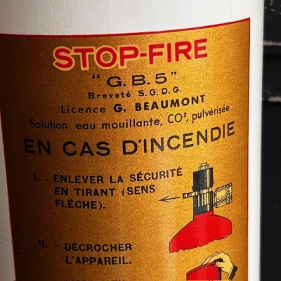 Extincteur "Stop-Fire" ancien en acier émaillé - Vers 1925 - Art Déco