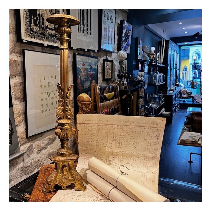 Pique-Cierge d'Autel en laiton 59cm - Porte-Cierge - Chandelier XIXème