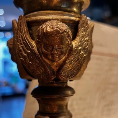 Large Neo-Renaissance chased brass altar candleholder - 19th century