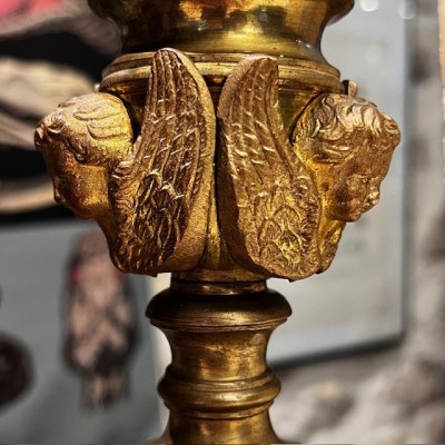 Large Neo-Renaissance chased brass altar candleholder - 19th century