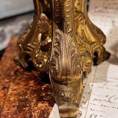 Large Neo-Renaissance chased brass altar candleholder - 19th century