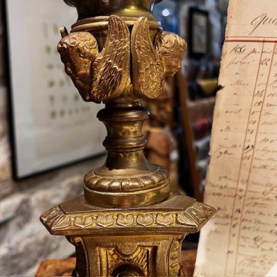 Large Neo-Renaissance chased brass altar candleholder - 19th century