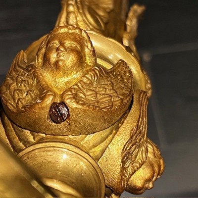 Large Neo-Renaissance chased brass altar candleholder - 19th century