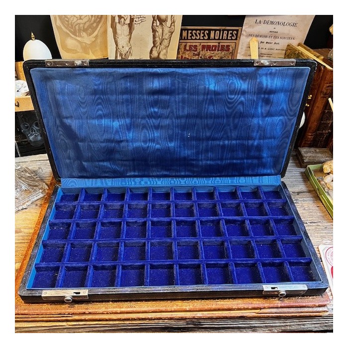 Boite de rangement pour oeil de verre - 50 cases en feutrine bleue