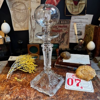 Lampe provençale - Lampe à Huile Ancienne en verre moulé-pressé - 1880