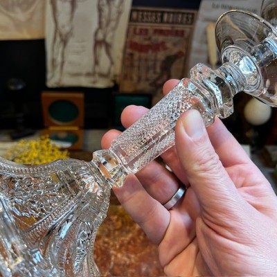 Lampe provençale - Lampe à Huile Ancienne en verre moulé-pressé - 1880