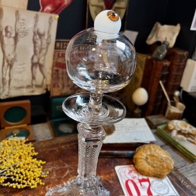 Lampe provençale - Lampe à Huile Ancienne en verre moulé-pressé - 1880