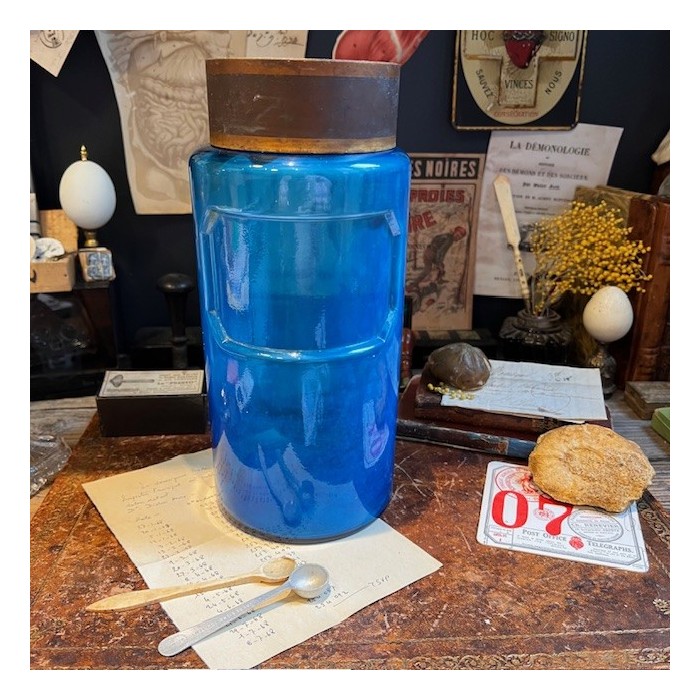 Cobalt blue glass apothecary jar - Antique 19th pharmacy bottle