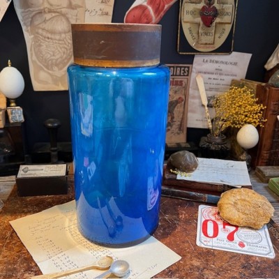 Cobalt blue glass apothecary jar - Antique 19th pharmacy bottle