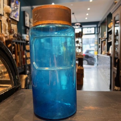 Bocal de pharmacie en verre bleu - Apothicaire - Goulot large - XIXème