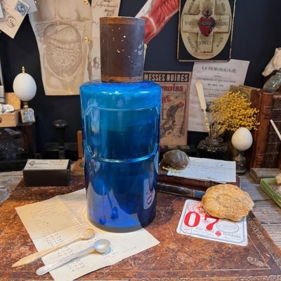Grand Flacon de pharmacie en verre bleu cobalt- Apothicaire - XIXème