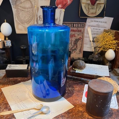 Grand Flacon de pharmacie en verre bleu cobalt- Apothicaire - XIXème