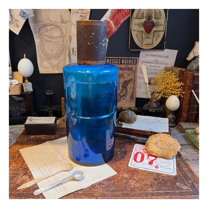 Cobalt blue glass apothecary jar - Wide neck - Antique pharmacy bottle