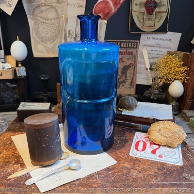 Grand Flacon de pharmacie en verre bleu cobalt- Apothicaire - XIXème