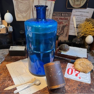 Cobalt blue glass apothecary jar - Wide neck - Antique pharmacy bottle