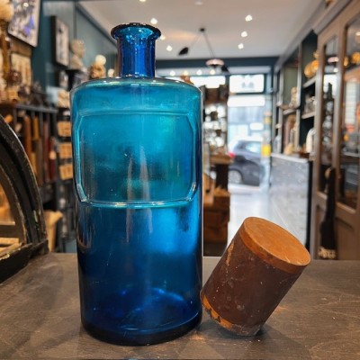 Cobalt blue glass apothecary jar - Wide neck - Antique pharmacy bottle
