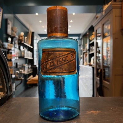 Licorice powder - Antique Cobalt blue glass apothecary jar - Pharmacy