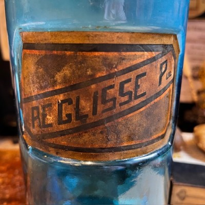 Poudre de réglisse - Flacon pharmacie verre bleu XIXème - Apothicaire