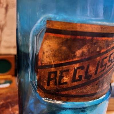 Licorice powder - Antique Cobalt blue glass apothecary jar - Pharmacy