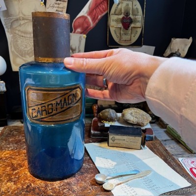 Carbonate de Magnésie - Flacon pharmacie verre bleu XIXème - Apothicaire