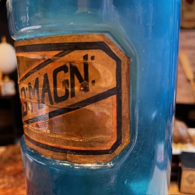 Magnesium Carbonate - Antique Cobalt blue glass apothecary jar - Pharmacy