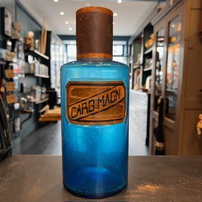 Magnesium Carbonate - Antique Cobalt blue glass apothecary jar - Pharmacy