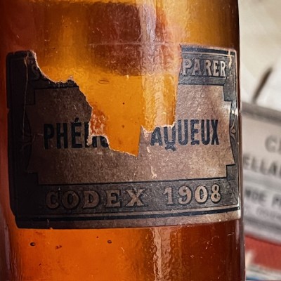 Phénol Aqueux - CODEX 1908 - Poison - Flacon ancien de pharmacie
