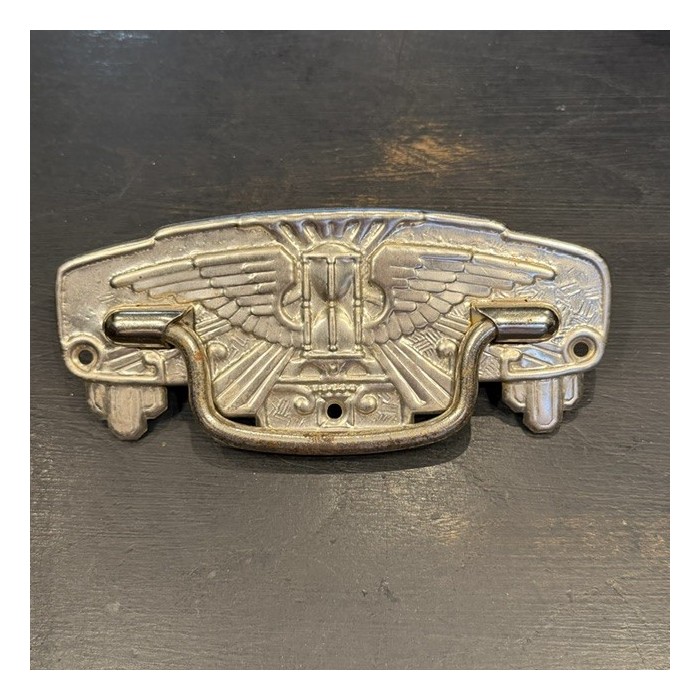 Chromed metal coffin handle - Art Deco Winged hourglass