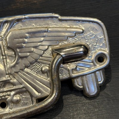 Chromed metal coffin handle - Art Deco Winged hourglass