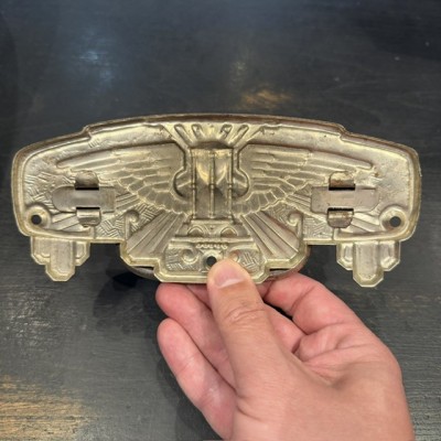 Chromed metal coffin handle - Art Deco Winged hourglass