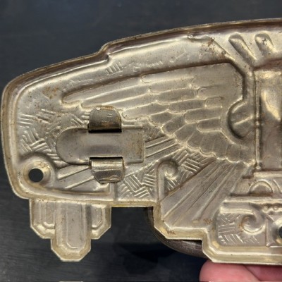 Chromed metal coffin handle - Art Deco Winged hourglass