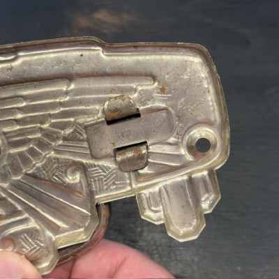 Chromed metal coffin handle - Art Deco Winged hourglass