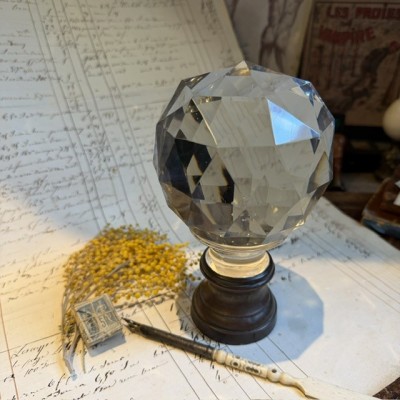 Faceted Crystal Stair Ball on a Patinated Bronze Base