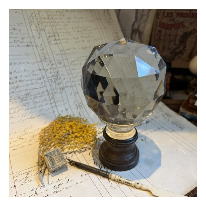 Faceted Crystal Stair Ball on a Patinated Bronze Base