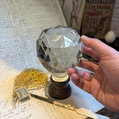 Faceted Crystal Stair Ball on a Patinated Bronze Base