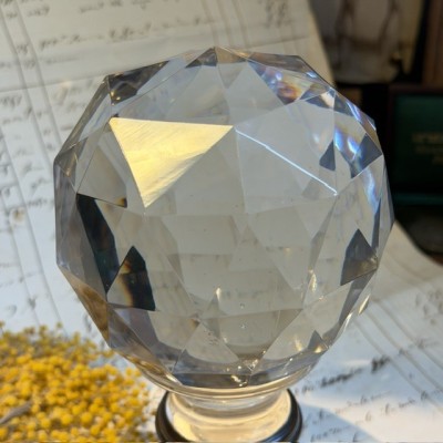 Faceted Crystal Stair Ball on a Patinated Bronze Base