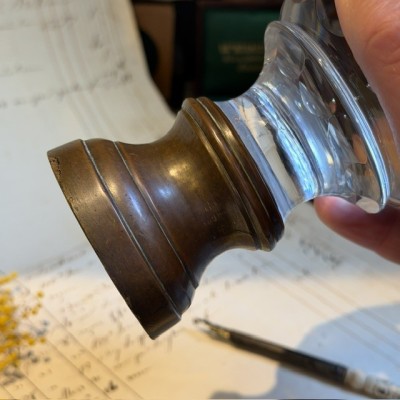 Faceted Crystal Stair Ball on a Patinated Bronze Base