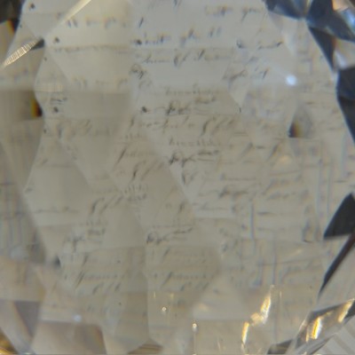 Boule d'Escalier en Cristal Facetté sur Socle en Bronze Patiné